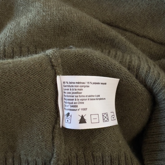 Merino Wool Sweater with Elbow Pads MEC Preppy Olive Green Academia - Small - Picture 8 of 9